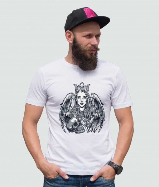 Мъжка тениска с щампа Готика Queen angel and skull
